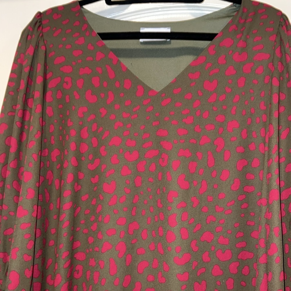 Adrienne Dark Red and Olive Leopard Print Flowy Dress - Picture 2 of 7